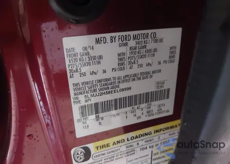 2014 Lincoln Navigator из США, поврежденный, VIN 5LMJJ2H58EEL08999